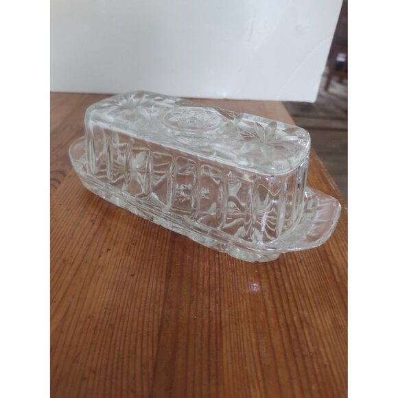 Vintage Anchor Hocking Covered Cut Glass Butter Dish Star Of David - Picture 10 of 11